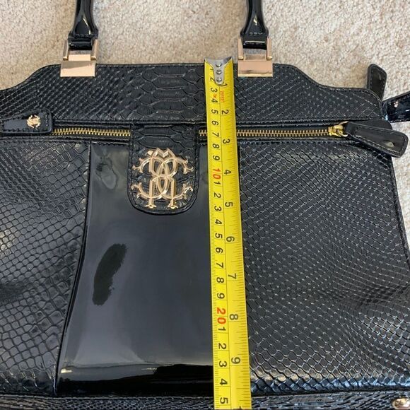 ROBERTO Cavalli black snakeskin print embossed patent leather purse bag - Picture 12 of 16